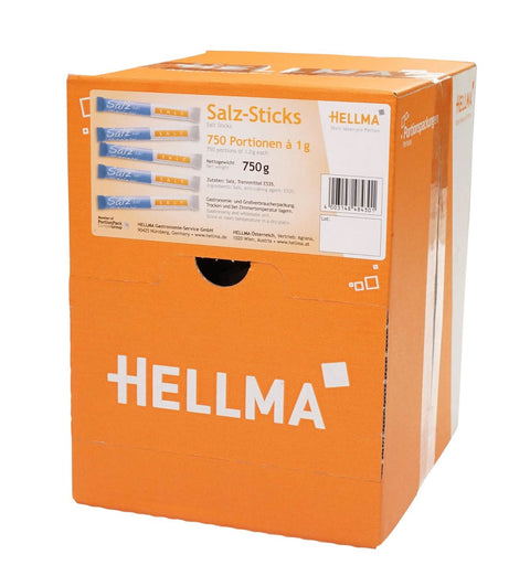 Hellma Speise-Salz-Sticks 750 Stk. je 1 g - 750 g in Vorrats-Box - Salztütchen einzeln verpackt, für Cafés und Gastronomie