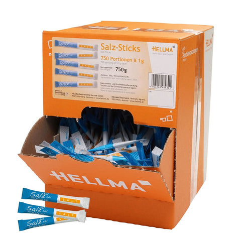 Hellma Speise-Salz-Sticks 750 Stk. je 1 g - 750 g in Vorrats-Box - Salztütchen einzeln verpackt, für Cafés und Gastronomie