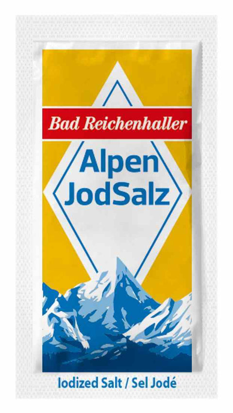 Bad Reichenhaller Alpen-Jod-Salz 2000 Stk. je 1 g - 2 kg Vorrats-Box - Salztütchen einzeln verpackt, für Cafés und Gastronomie