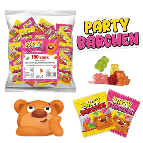 Frucht Gummibärchen Mix 100 Stück - Wurfmaterial für Karneval und Fasching - Minibeutel einzeln verpackt - Süßigkeiten, Gummibärchen Großpackung