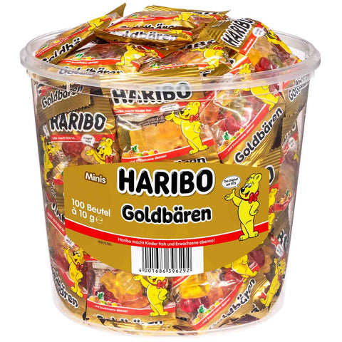 Haribo Goldbären 100 Minibeutel, 1kg Dose
