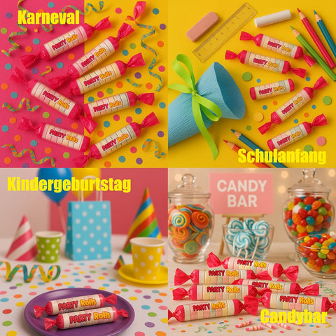 Wurfmaterial für Karneval - Traubenzucker Röllchen - 200 Stück einzeln verpackt - Karneval und Fasching