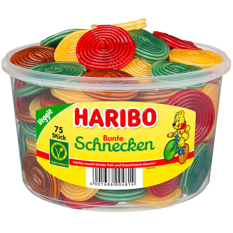 Haribo Bunte Schnecken vegetarisch 75 Stück Dose 1,2 kg